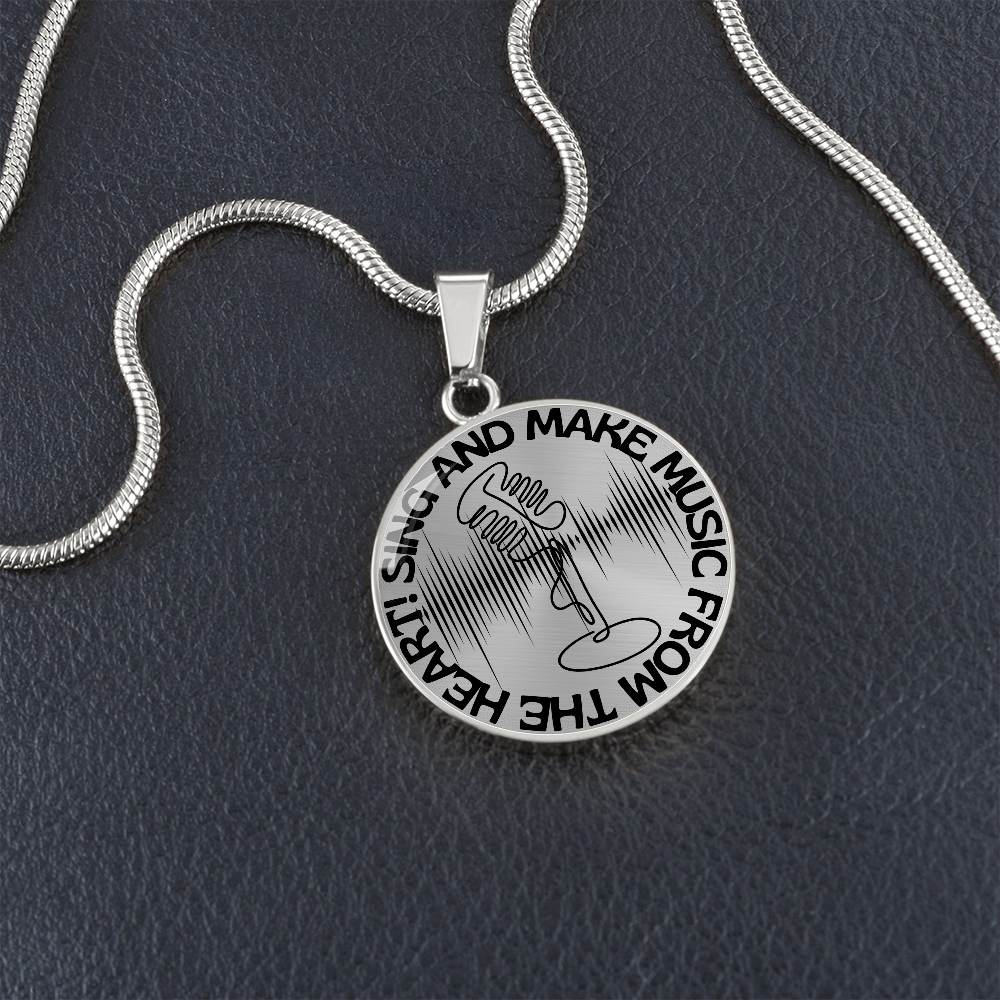 Sing & Make Music From The Heart | Vintage Mic | Sound Wave | Necklace Circle Pendant