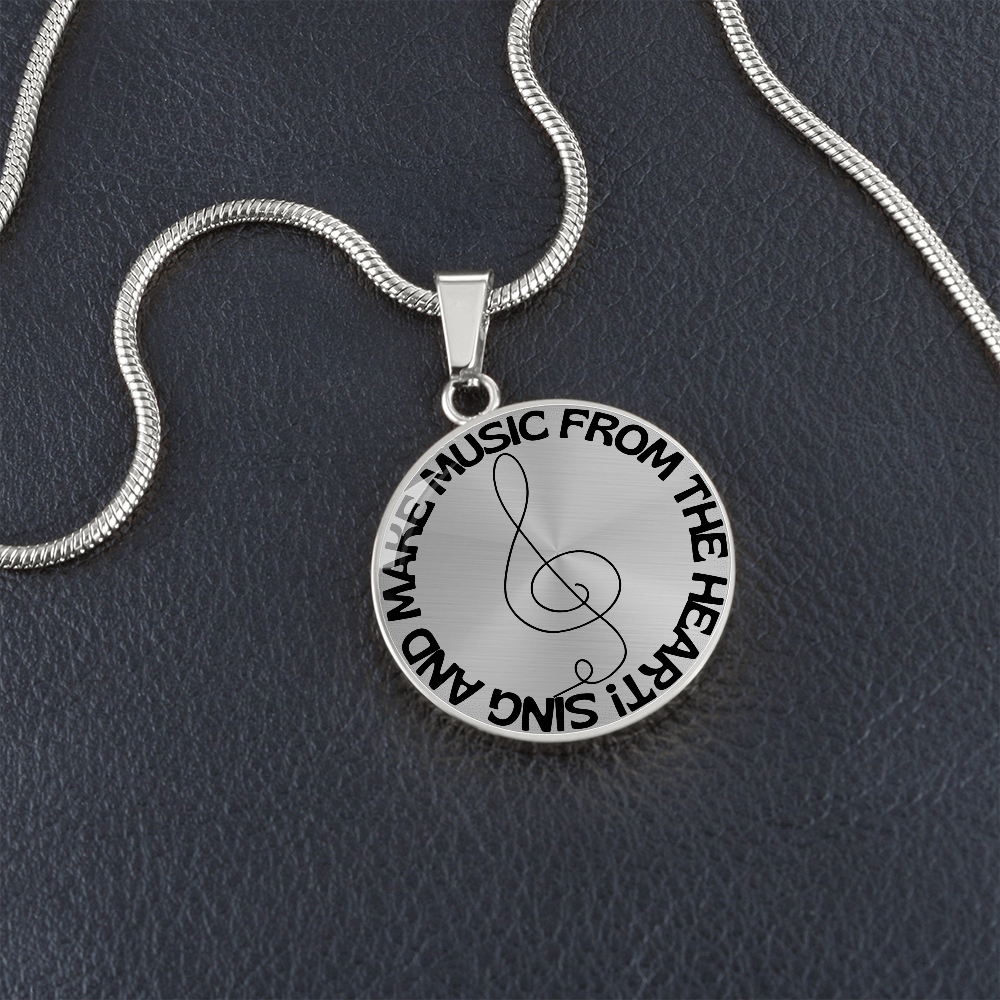 Sing & Make Music From The Heart | Music Clef | Necklace Circle Pendant