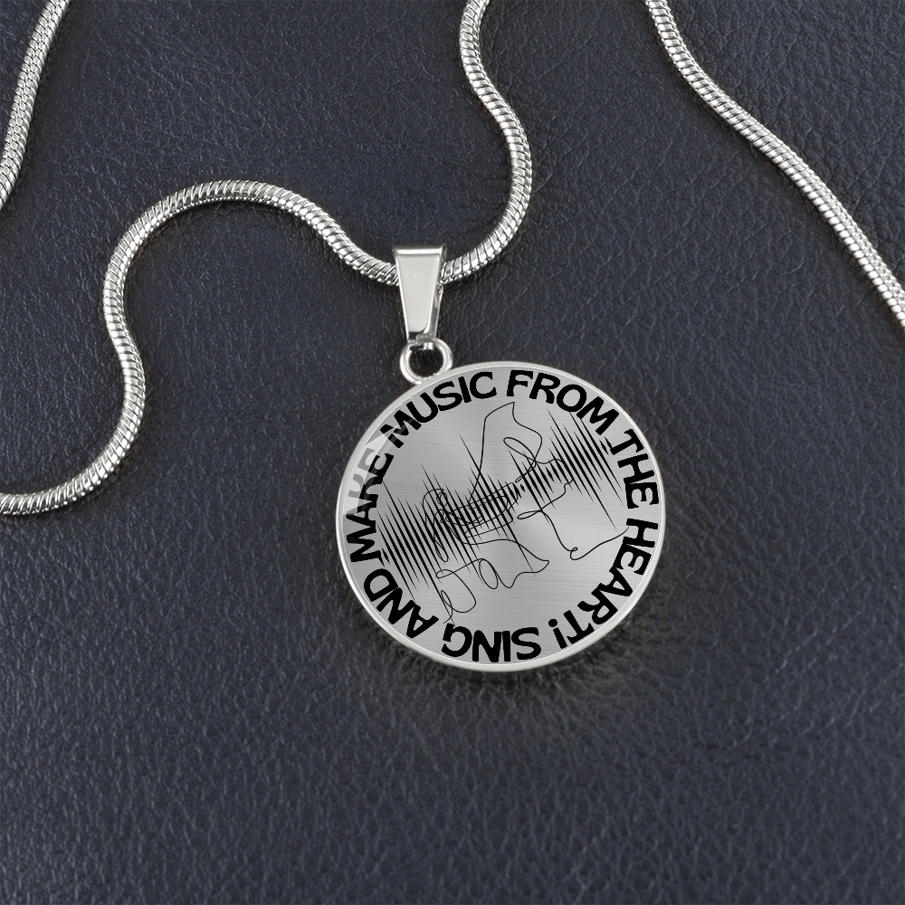 Sing & Make Music From The Heart | Grand Piano | Sound Wave | Necklace Circle Pendant