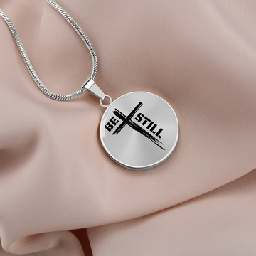 Be Still Cross | Necklace Circle Pendant Snake Chain - Givtz Back
