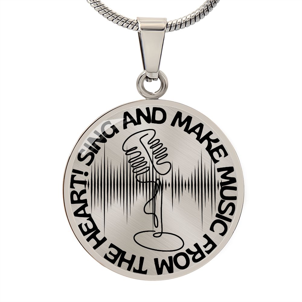 Sing & Make Music From The Heart | Vintage Mic | Sound Wave | Necklace Circle Pendant