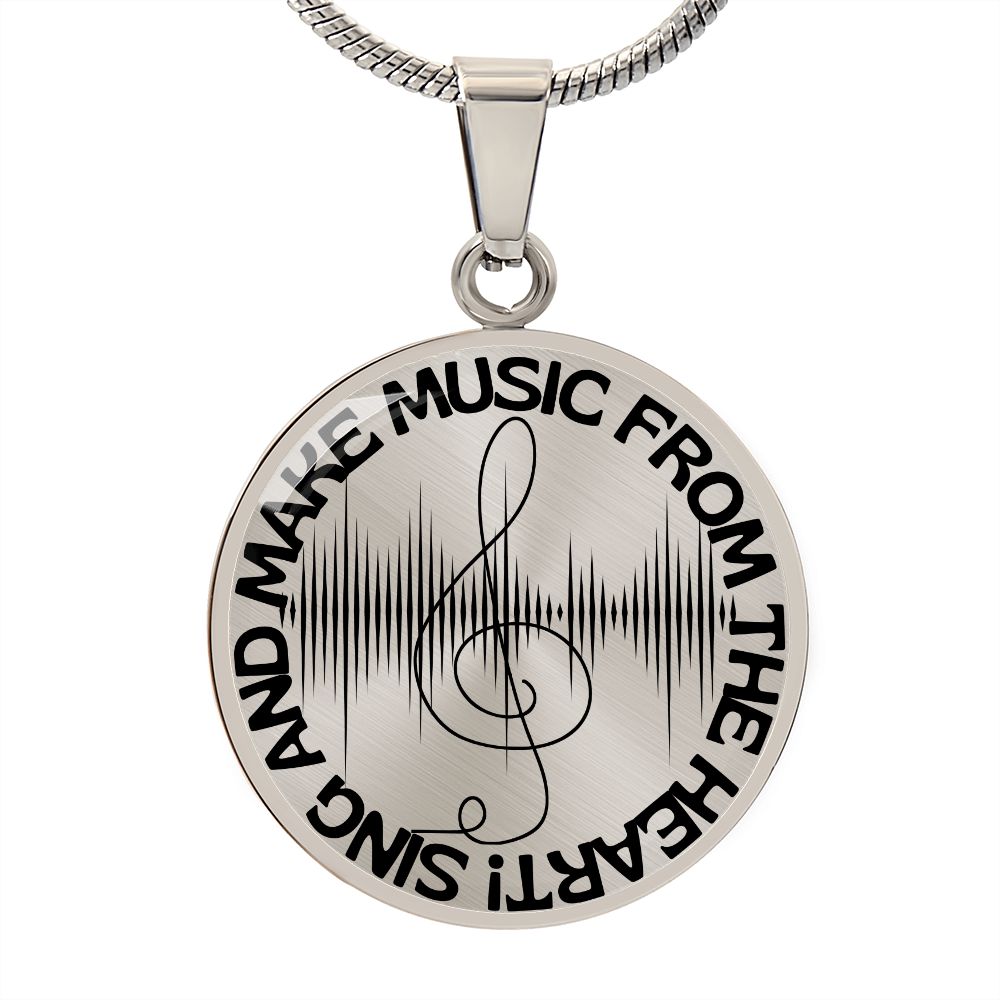 Sing & Make Music From The Heart | Music Clef | Sound Wave | Necklace Circle Pendant