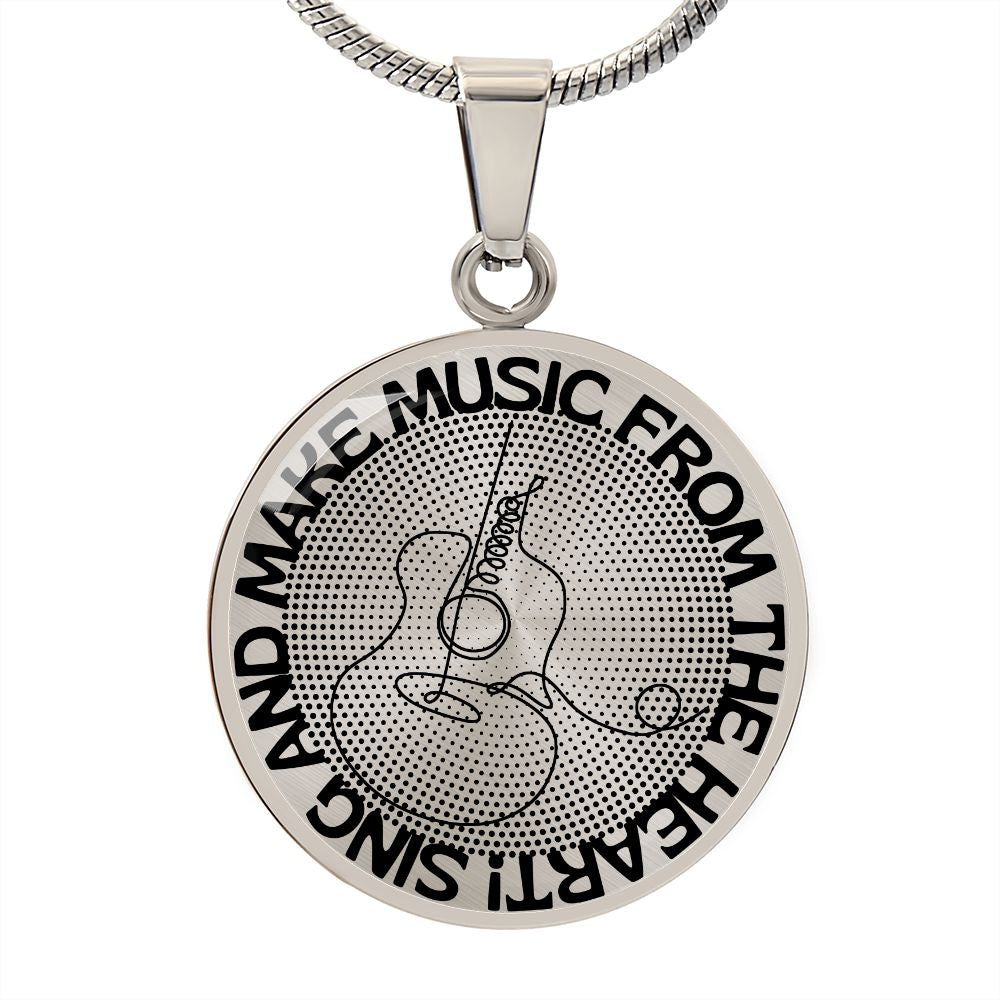 Sing & Make Music From The Heart | Guitar | Dots | Necklace Circle Pendant