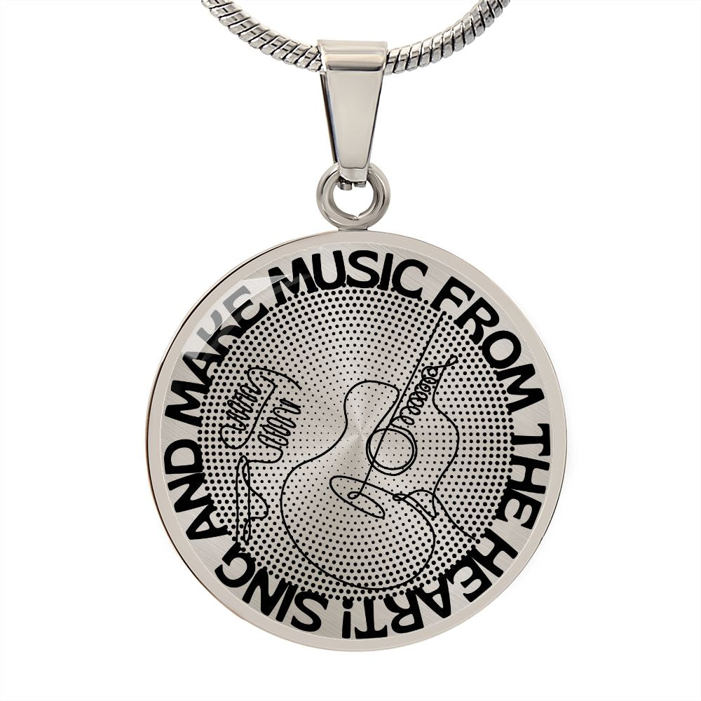 Sing & Make Music From The Heart | Guitar Mic | Dots | Necklace Circle Pendant