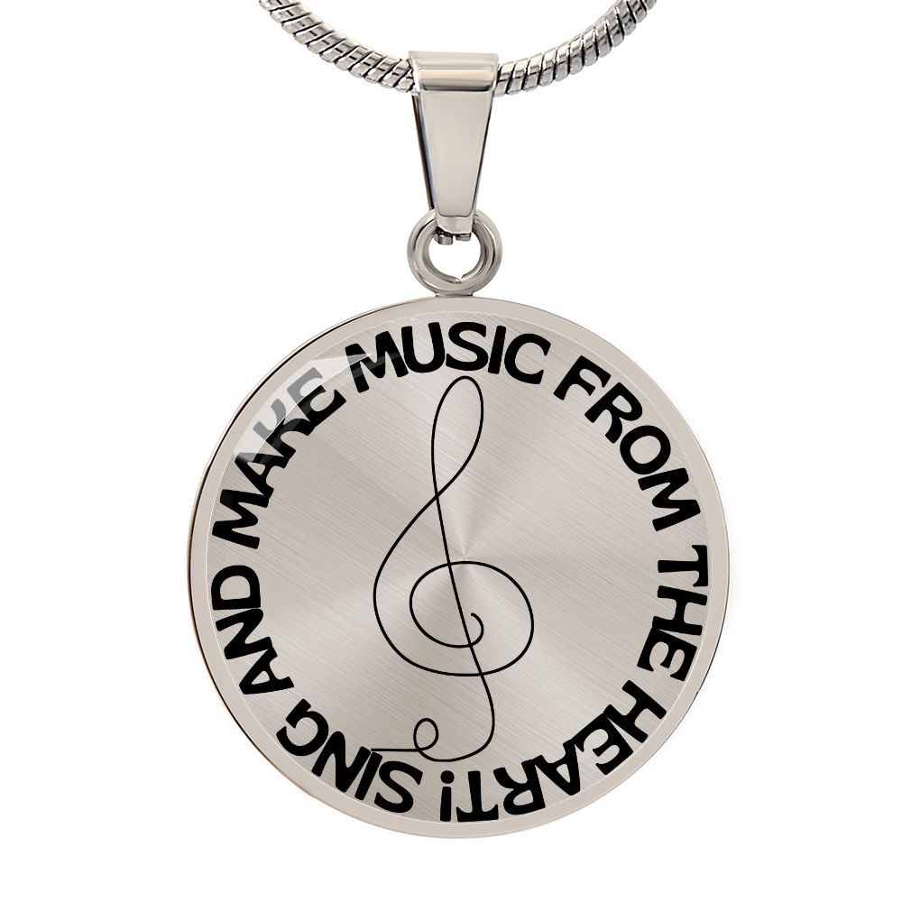 Sing & Make Music From The Heart | Music Clef | Necklace Circle Pendant