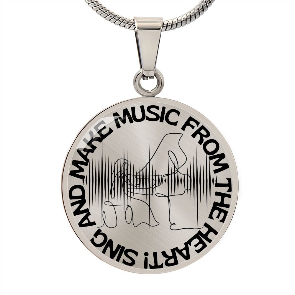 Sing & Make Music From The Heart | Grand Piano | Sound Wave | Necklace Circle Pendant