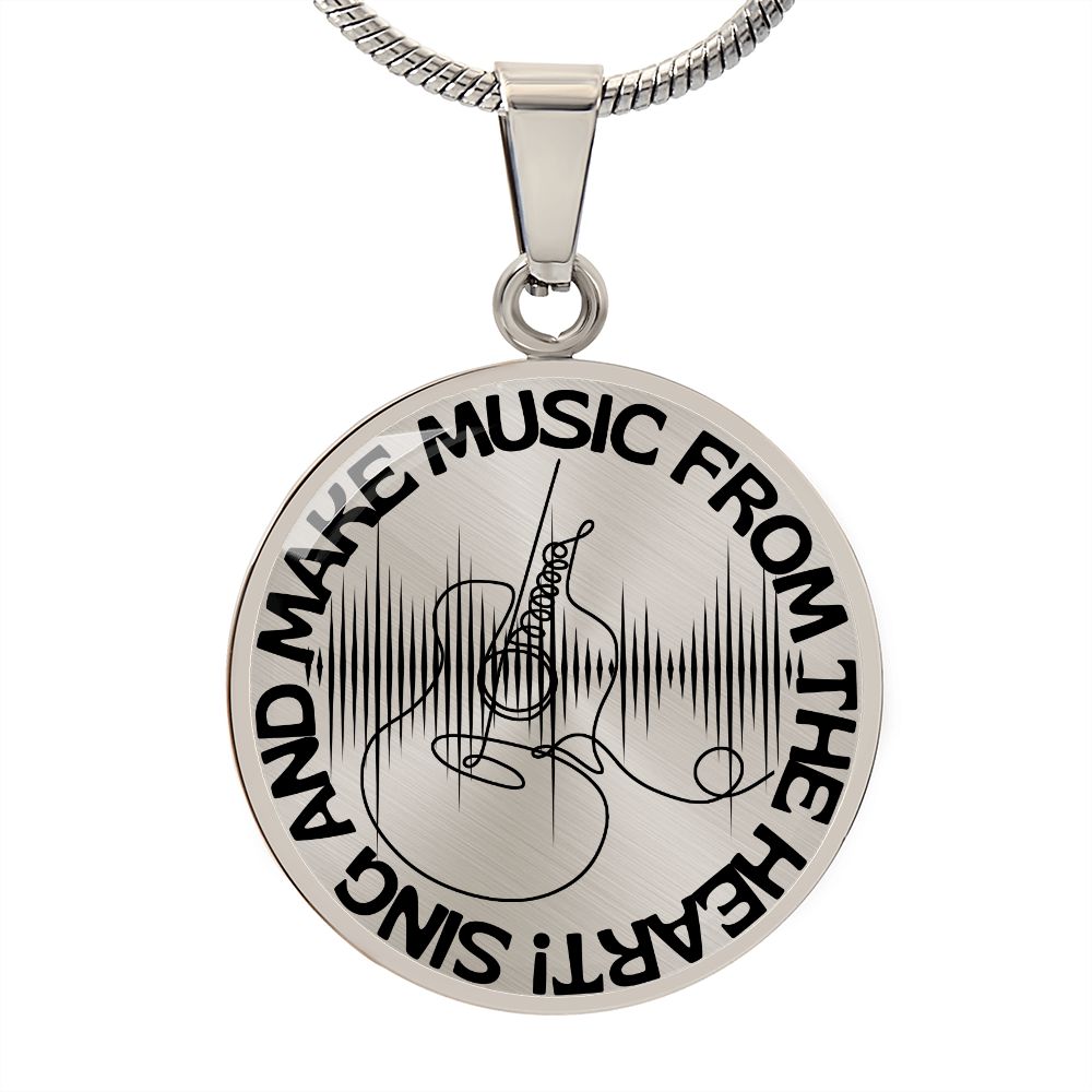 Sing & Make Music From The Heart | Guitar | Sound Wave | Necklace Circle Pendant