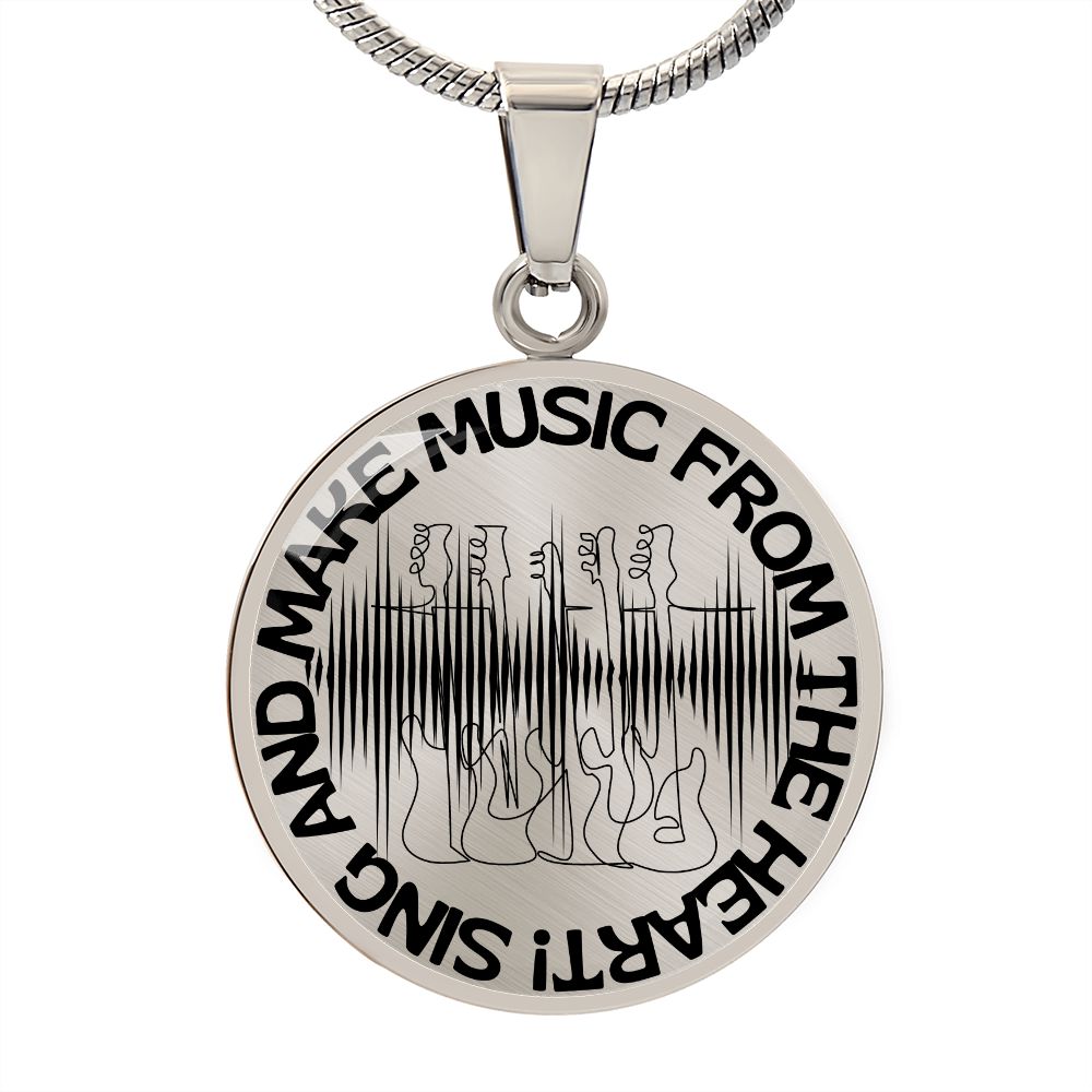 Sing & Make Music From The Heart | Guitars | Sound Wave | Necklace Circle Pendant