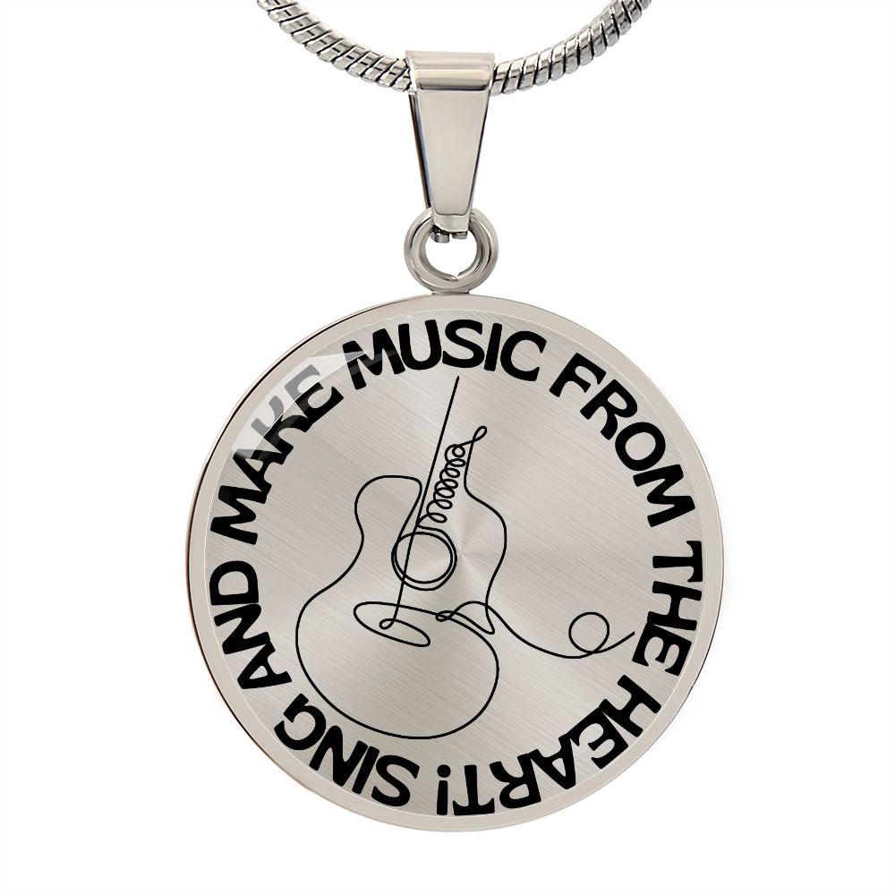 Sing & Make Music From The Heart | Guitar | Necklace Circle Pendant
