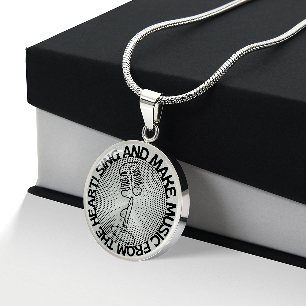 Sing & Make Music From The Heart | Vintage Mic | Dots | Necklace Circle Pendant