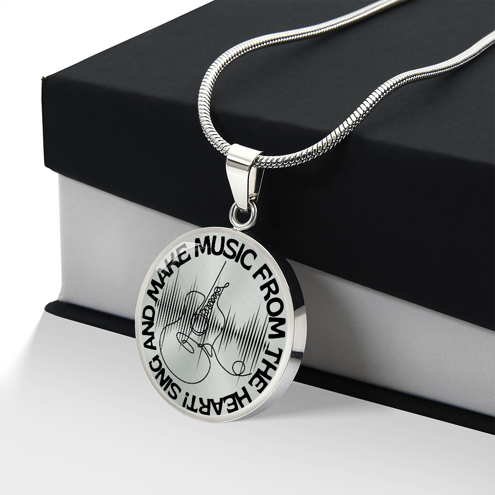 Sing & Make Music From The Heart | Guitar | Sound Wave | Necklace Circle Pendant