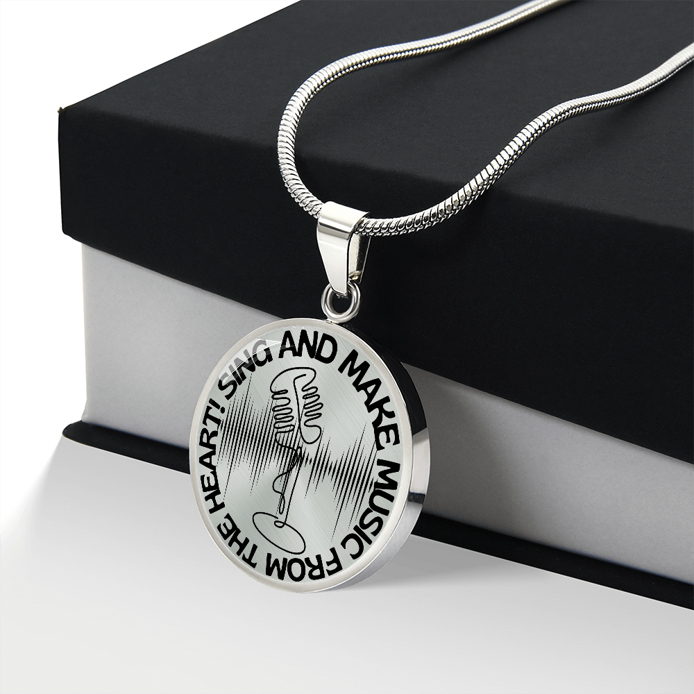 Sing & Make Music From The Heart | Vintage Mic | Sound Wave | Necklace Circle Pendant