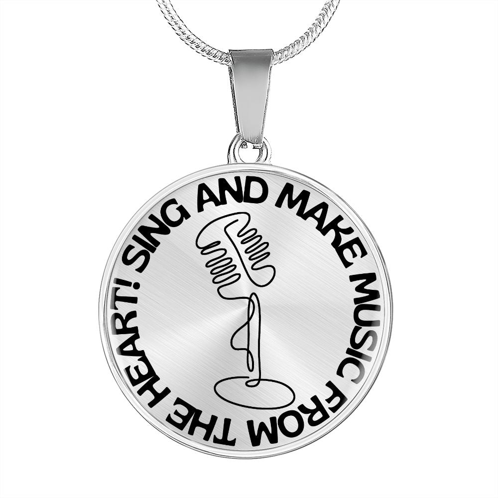 Sing & Make Music From The Heart | Vintage Mic | Necklace Circle Pendant