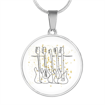 Bass Guitars Gold Stars | Circle Pendant Necklace | Gift for Bass Guitarist - Givtz Back