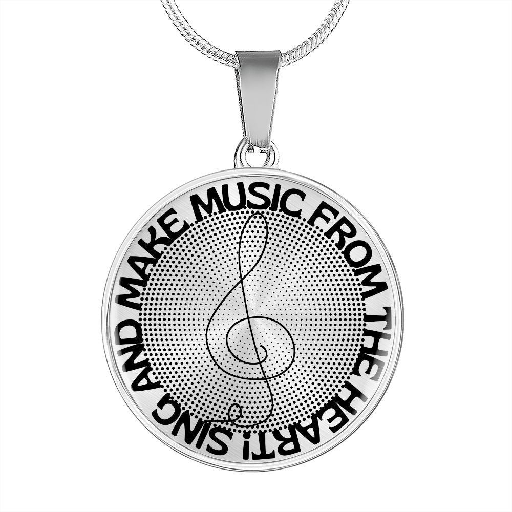 Sing & Make Music From The Heart | Music Clef | Dots | Necklace Circle Pendant