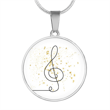 Music Clef Gold Stars | Circle Pendant Necklace | Gift for Musician - Givtz Back