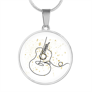 Acoustic Guitar Gold Stars | Circle Pendant Necklace | Gift for Guitarist - Givtz Back