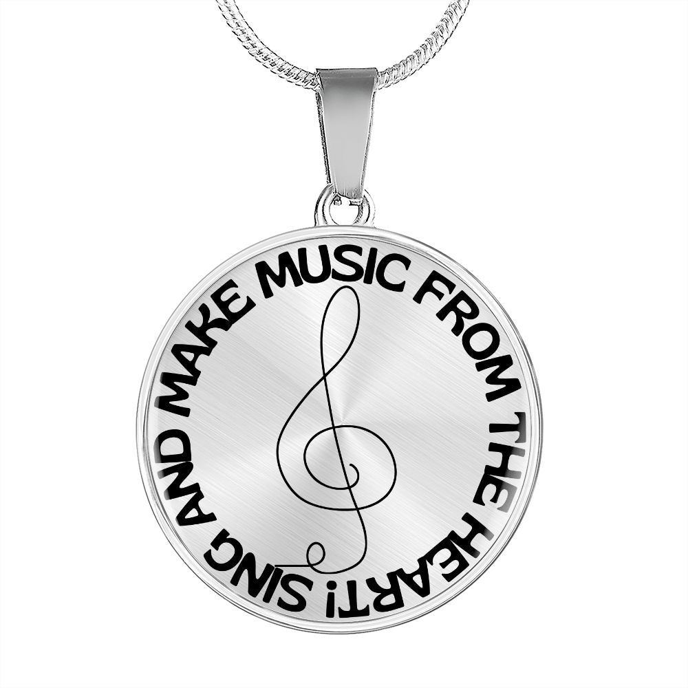 Sing & Make Music From The Heart | Music Clef | Necklace Circle Pendant