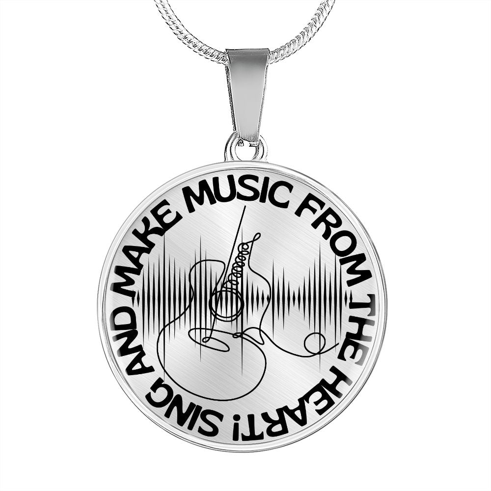 Sing & Make Music From The Heart | Guitar | Sound Wave | Necklace Circle Pendant