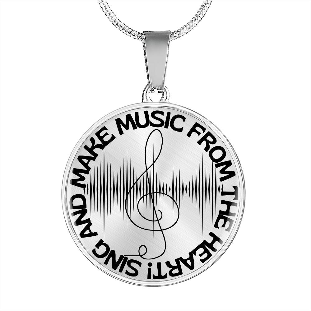 Sing & Make Music From The Heart | Music Clef | Sound Wave | Necklace Circle Pendant