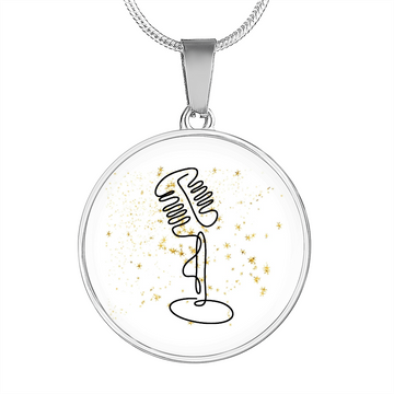 Vintage Microphone Gold Stars | Circle Pendant Necklace | Gift for Singer - Givtz Back