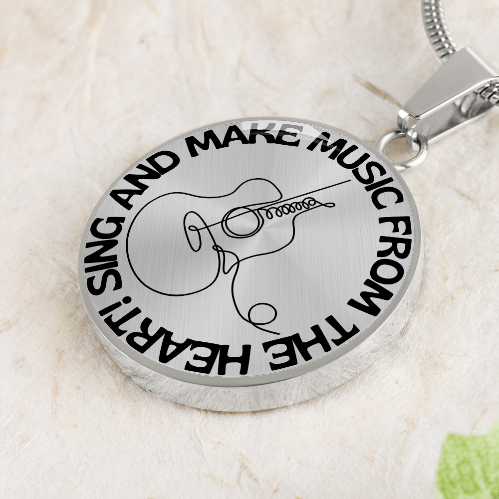 Sing & Make Music From The Heart | Guitar | Necklace Circle Pendant