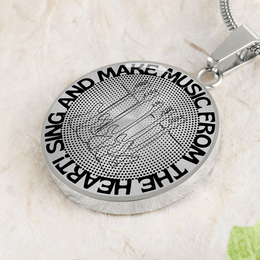 Sing & Make Music From The Heart | Guitars | Dots | Necklace Circle Pendant