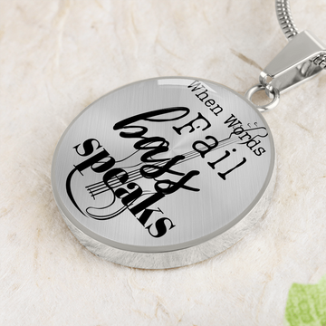 When Words Fail Bass Guitar Speaks | Necklace Circle Pendant Snake Chain - Givtz Back