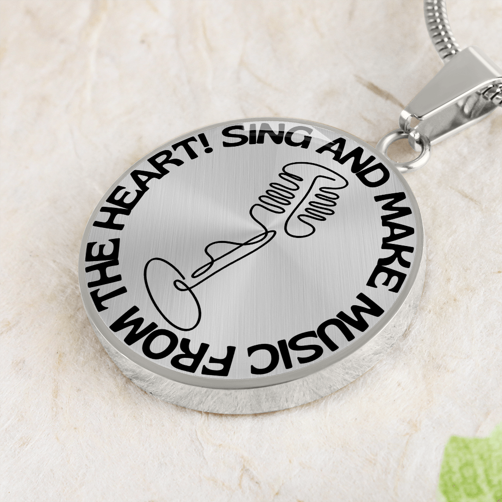 Sing & Make Music From The Heart | Vintage Mic | Necklace Circle Pendant
