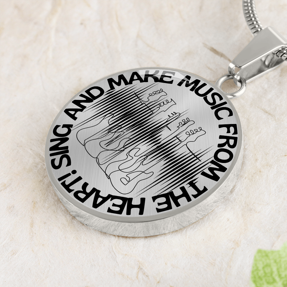 Sing & Make Music From The Heart | Guitars | Sound Wave | Necklace Circle Pendant