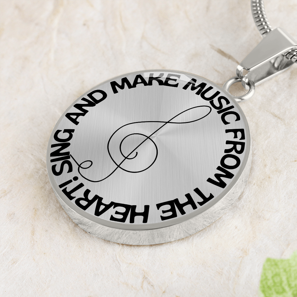 Sing & Make Music From The Heart | Music Clef | Necklace Circle Pendant