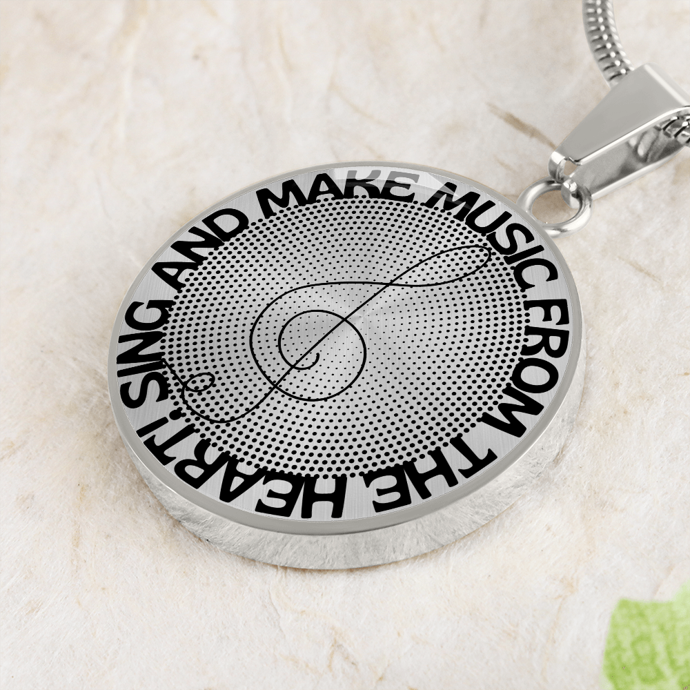 Sing & Make Music From The Heart | Music Clef | Dots | Necklace Circle Pendant
