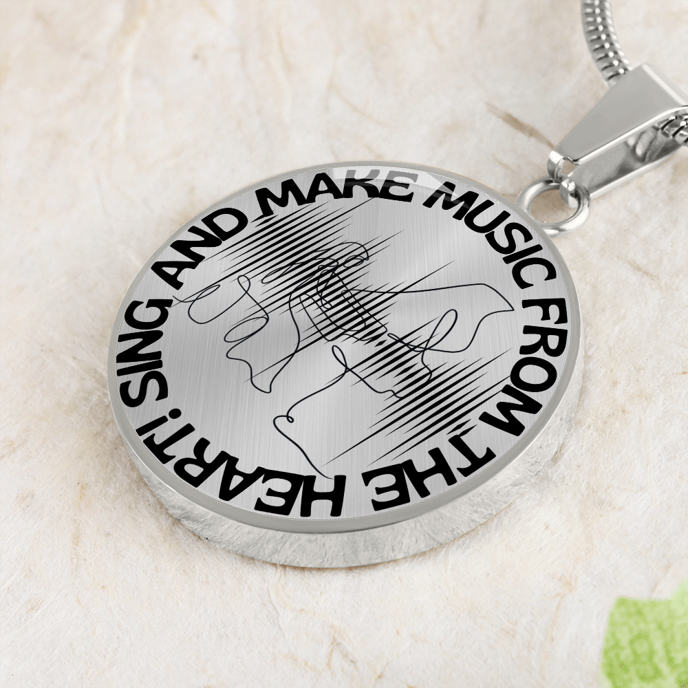 Sing & Make Music From The Heart | Grand Piano | Sound Wave | Necklace Circle Pendant