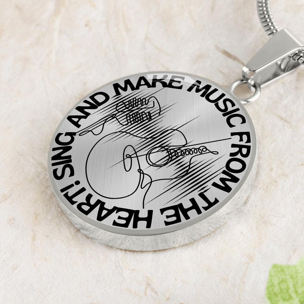 Sing & Make Music From The Heart | Guitar Mic | Sound Wave | Necklace Circle Pendant