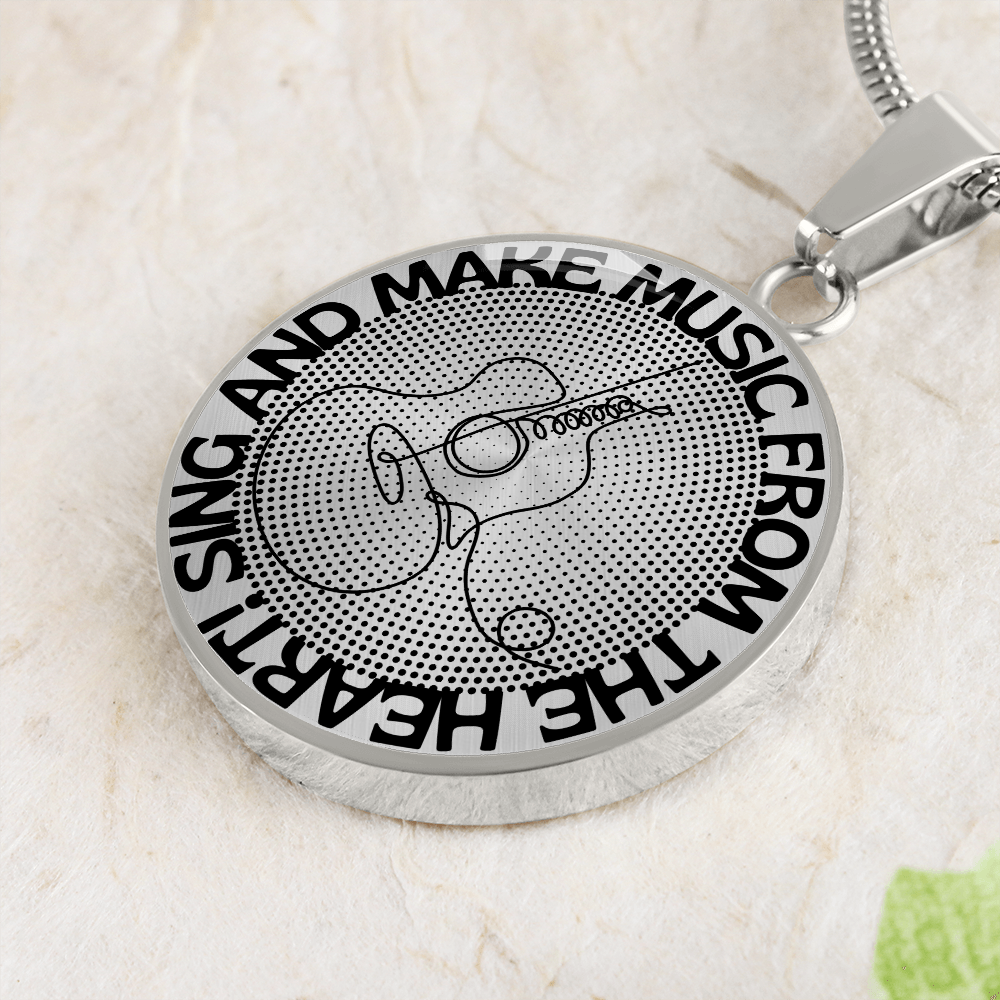 Sing & Make Music From The Heart | Guitar | Dots | Necklace Circle Pendant