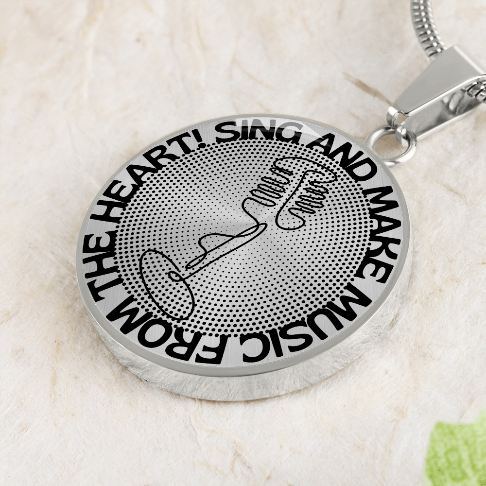 Sing & Make Music From The Heart | Vintage Mic | Dots | Necklace Circle Pendant