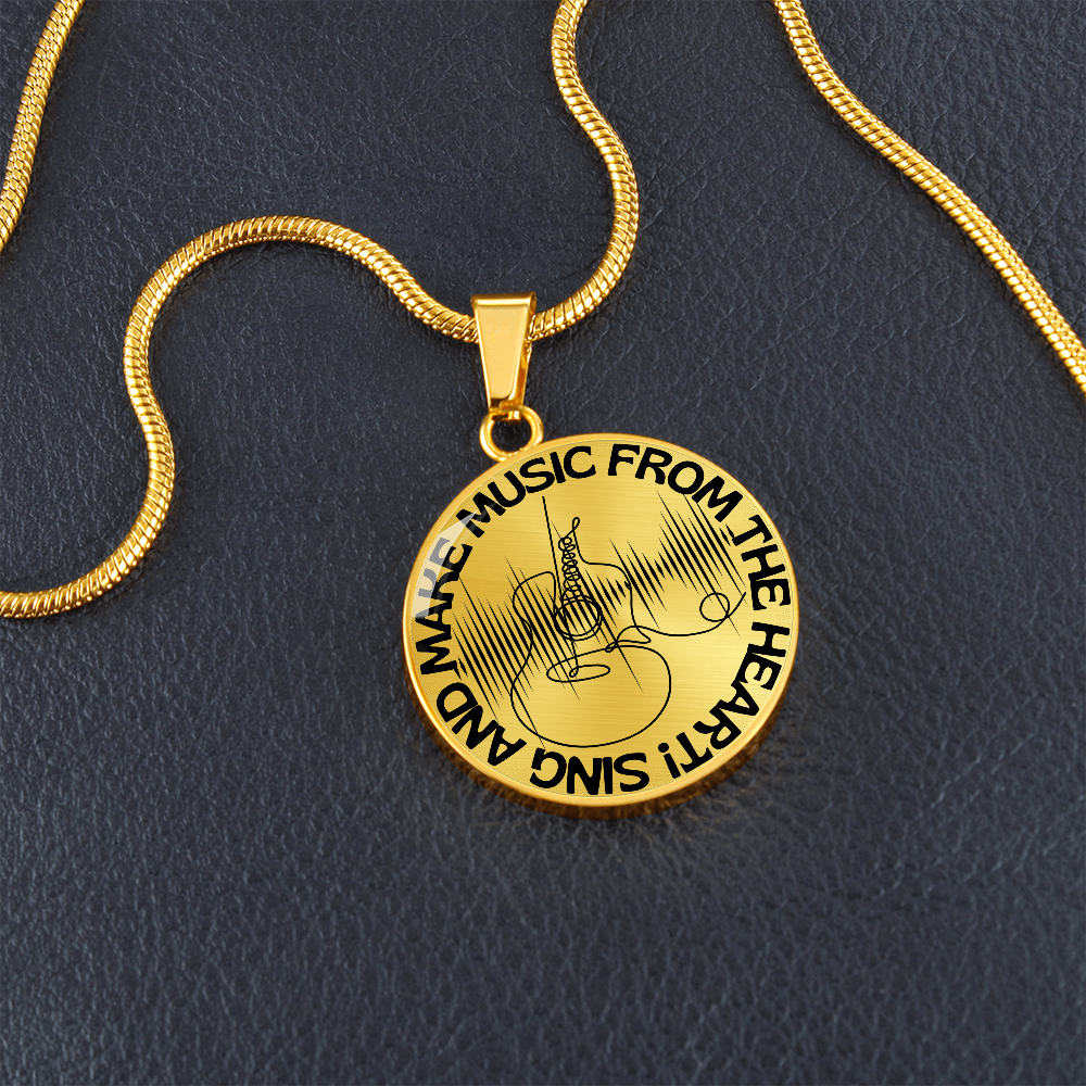 Sing & Make Music From The Heart | Guitar | Sound Wave | Necklace Circle Pendant