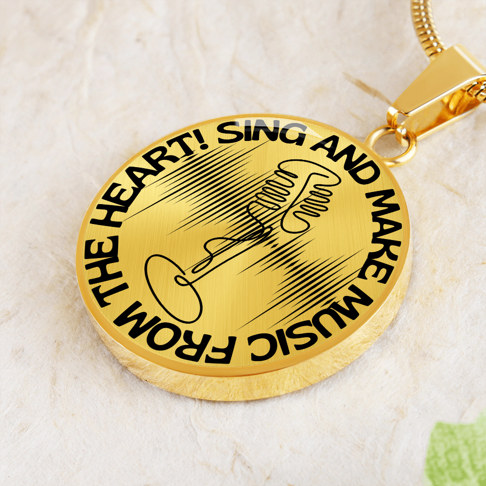 Sing & Make Music From The Heart | Vintage Mic | Sound Wave | Necklace Circle Pendant