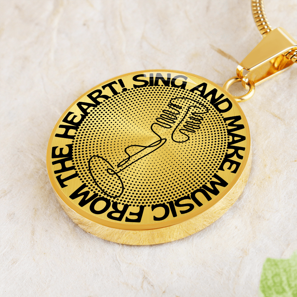 Sing & Make Music From The Heart | Vintage Mic | Dots | Necklace Circle Pendant