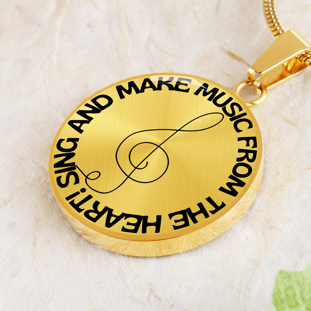 Sing & Make Music From The Heart | Music Clef | Necklace Circle Pendant
