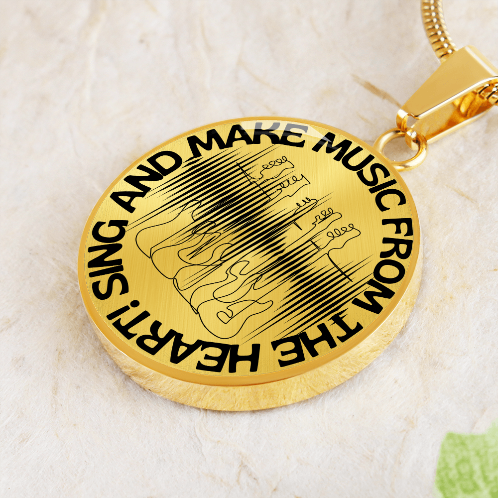 Sing & Make Music From The Heart | Guitars | Sound Wave | Necklace Circle Pendant