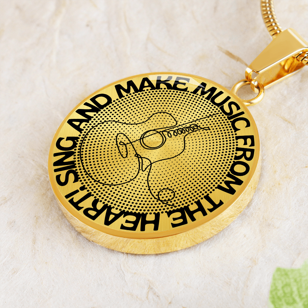 Sing & Make Music From The Heart | Guitar | Dots | Necklace Circle Pendant