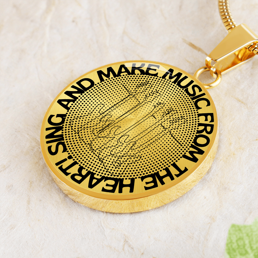 Sing & Make Music From The Heart | Guitars | Dots | Necklace Circle Pendant
