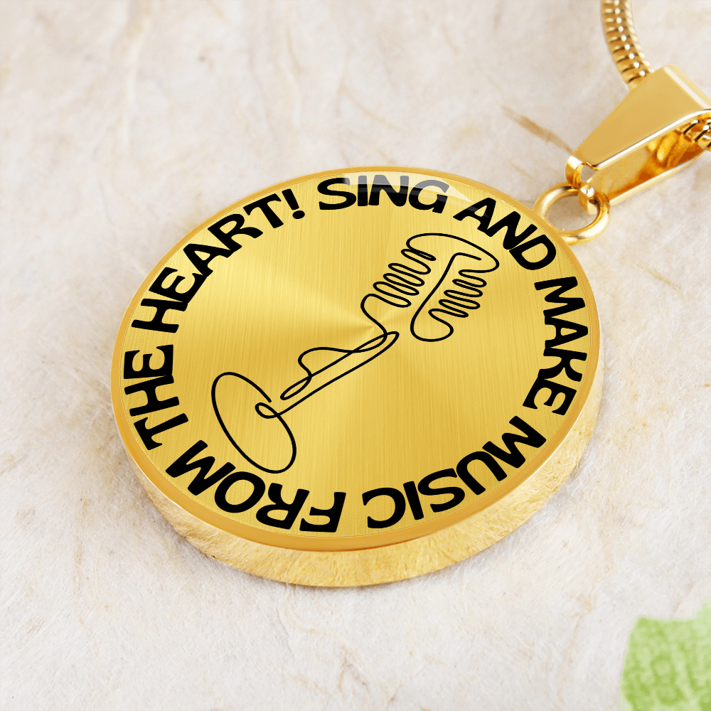 Sing & Make Music From The Heart | Vintage Mic | Necklace Circle Pendant