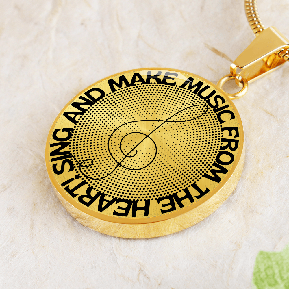 Sing & Make Music From The Heart | Music Clef | Dots | Necklace Circle Pendant