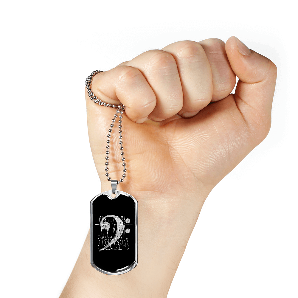 Dog Tag Necklace Black | Bass Clef Cutout | Basses | Distressed