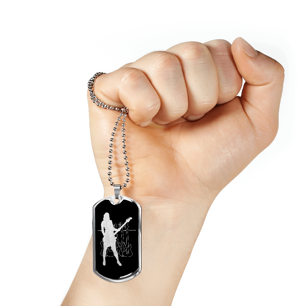 Dog Tag Necklace Black | Female Bassist Cutout | Bass Guitars
