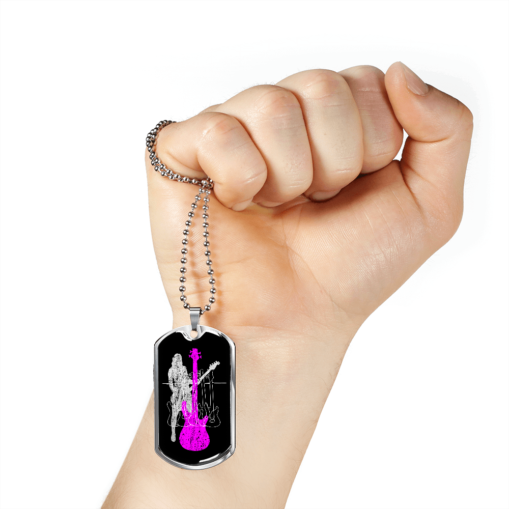 Dog Tag Necklace Black | Female Bassist Cutout | Bass Guitars | Pink Bass