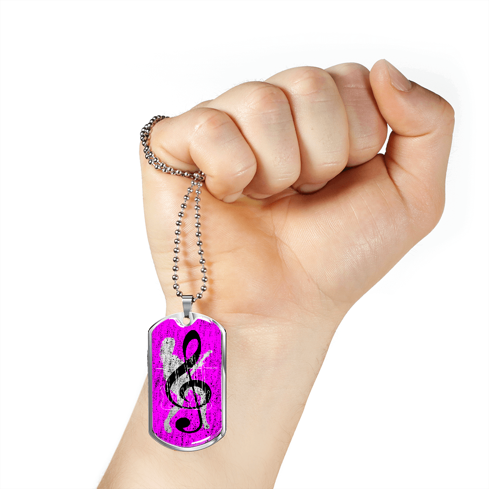 Dog Tag Necklace Pink | Female Guitarist Cutout | Bass Guitars | Black Clef
