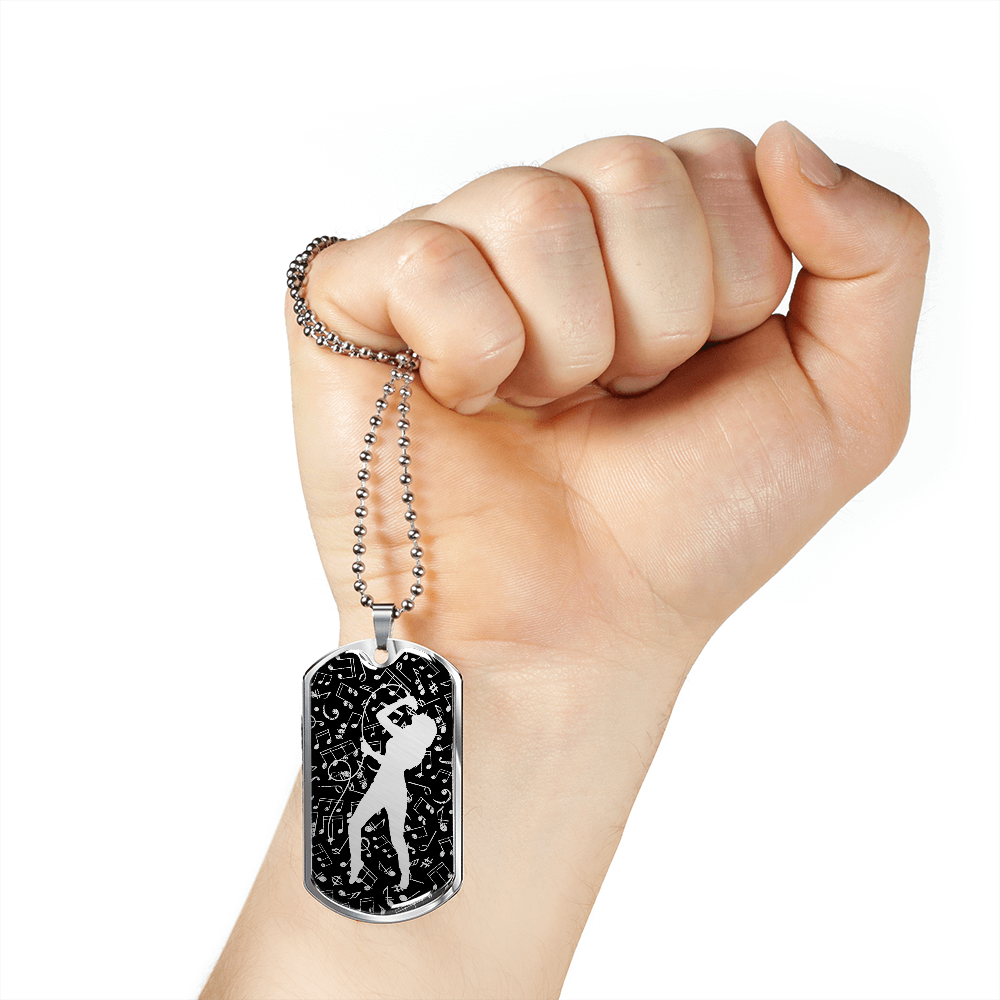 Dog Tag Necklace Black | Female Singer Cutout | Music Notes Cutout